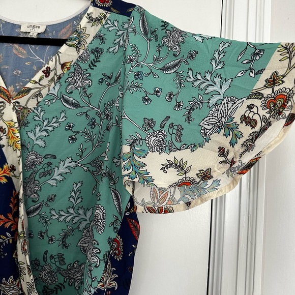 Mint Floral Ruffle Bell Sleeve V Neck Blouse Women’s Small Crossbody Relaxed Fit - Picture 7 of 15